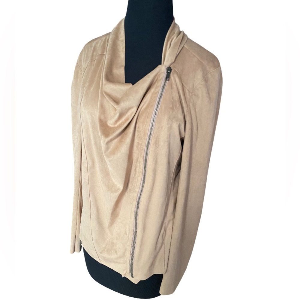 Mote tan faux suede buttery soft full zipper front moto jacket size medium